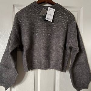 MANGO METALLIC DETAILS SWEATER GRAY - NEW